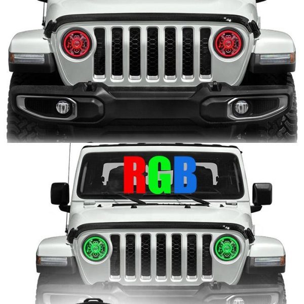 9 Goleuadau Halo Dan Arweiniad RGB yn Newid Ar Gyfer Jeep Wrangler JL 2018 2019