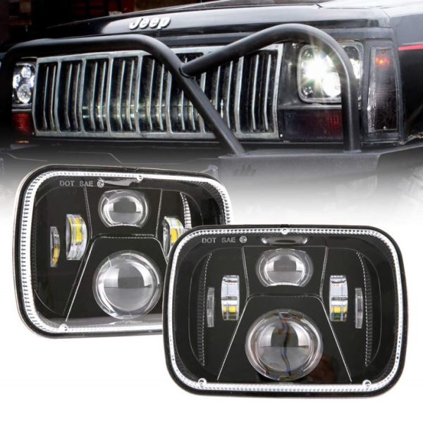 DOT Cymeradwy 5x7 Fodfedd 60W LED Headlight Wedi'i oleuo â Beam Hi / Lo Du / Arian Ar gyfer Jeep YJ XJ MJ ac Ar Gyfer Oddi ar y Ffordd