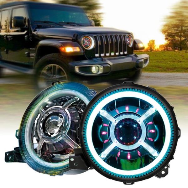 9 Inch Round Jeep JL 2018 RGB Ring Jeep Wrangler Lliw yn Newid Prif Oleuadau Halo